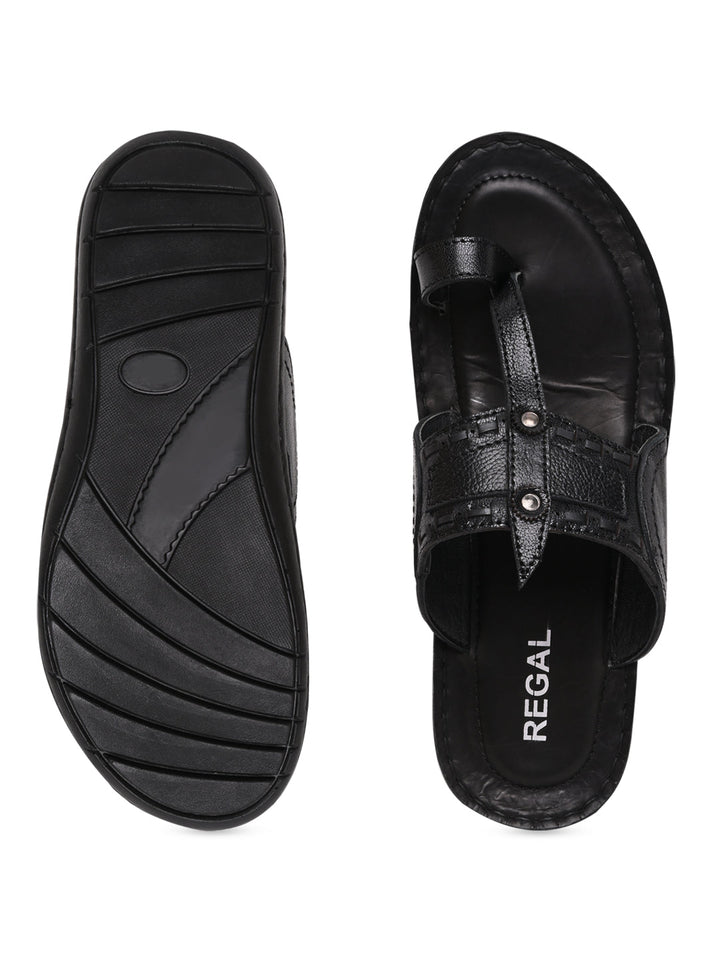 Regal Black Men Casual Leather Kolhapuris
