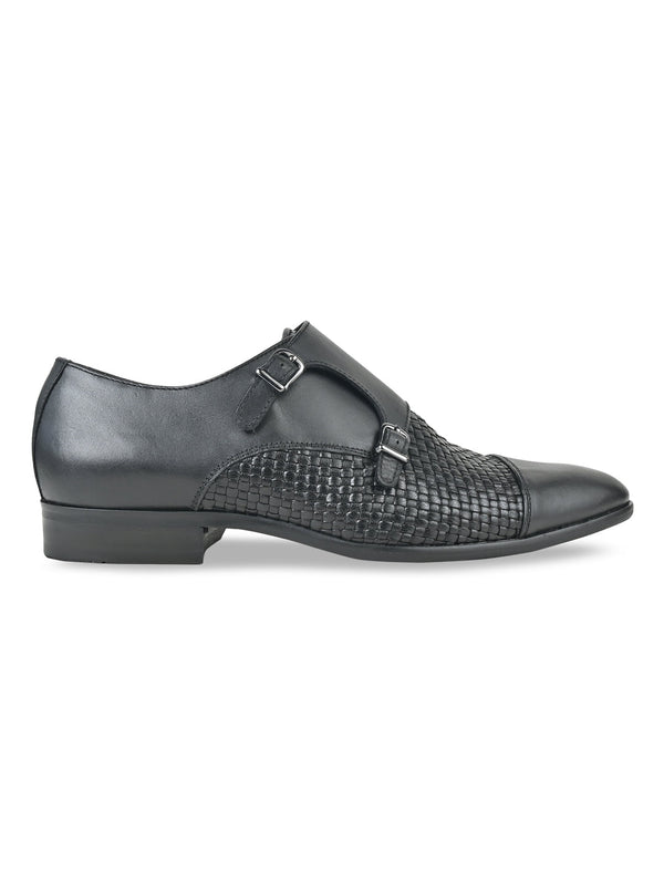 Imperio By Regal Black Men Leather Double Monks