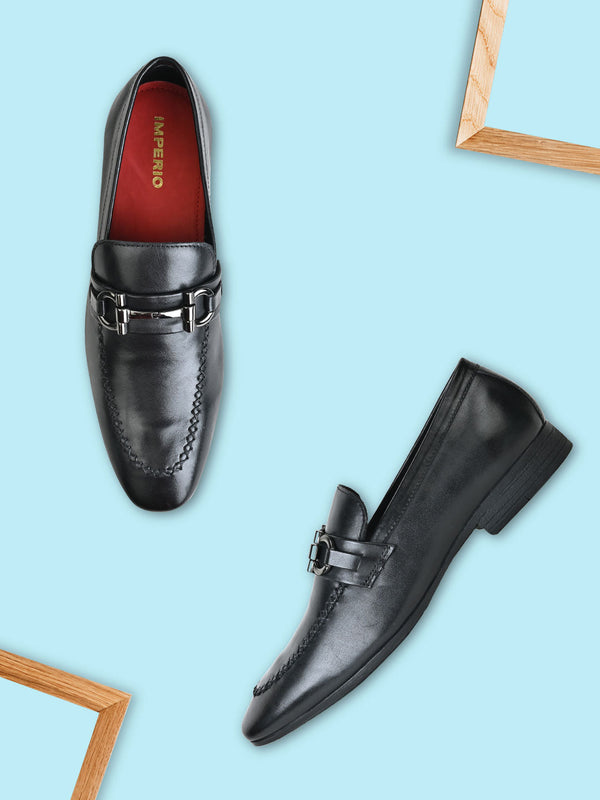 Imperio By Regal Black Men Formal Leather Buckled Slip Ons