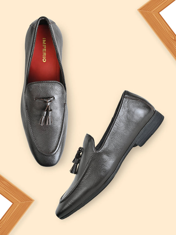 Imperio By Regal Brown Men Formal Leather Tasseled Slip Ons