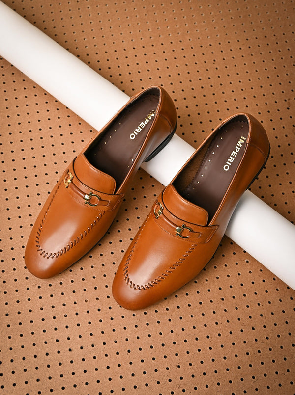 Imperio By Regal Tan Men Formal Leather Buckled Slip Ons