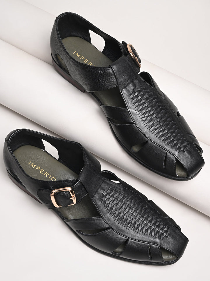 Imperio By Regal Black Men Leather Pathanis
