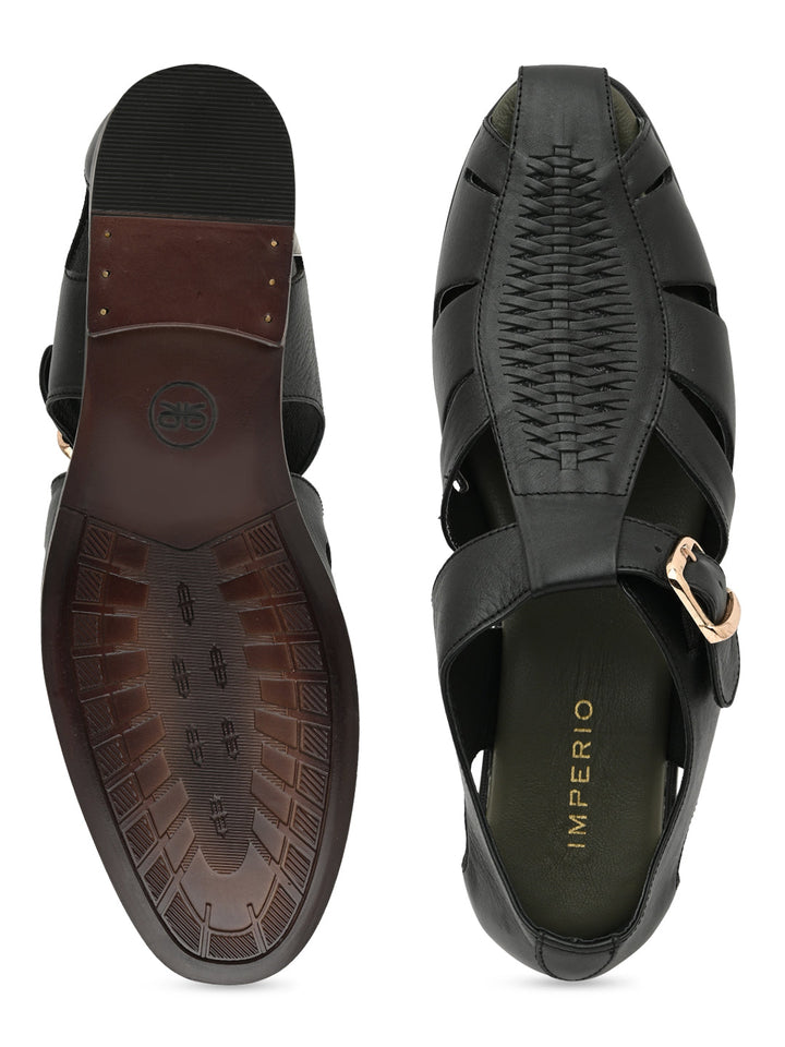Imperio By Regal Black Men Leather Pathanis