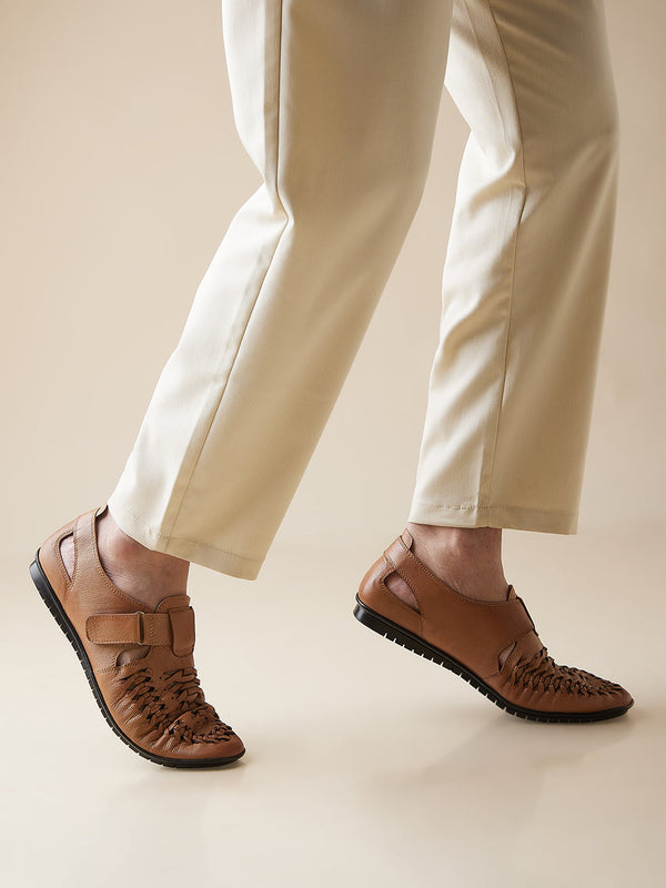 Imperio By Regal Mens Formal Leather Woven Sandals