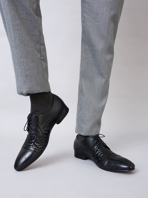 Imperio By Regal Black Mens Formal Woven Leather Oxford Lace Ups