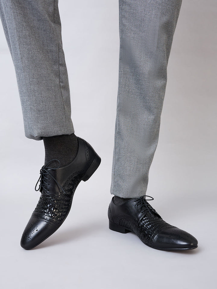 Imperio By Regal Black Mens Formal Woven Leather Oxford Lace Ups