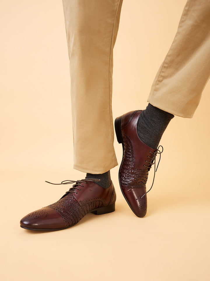 Imperio By Regal Brown Mens Formal Woven Leather Oxford Lace Ups