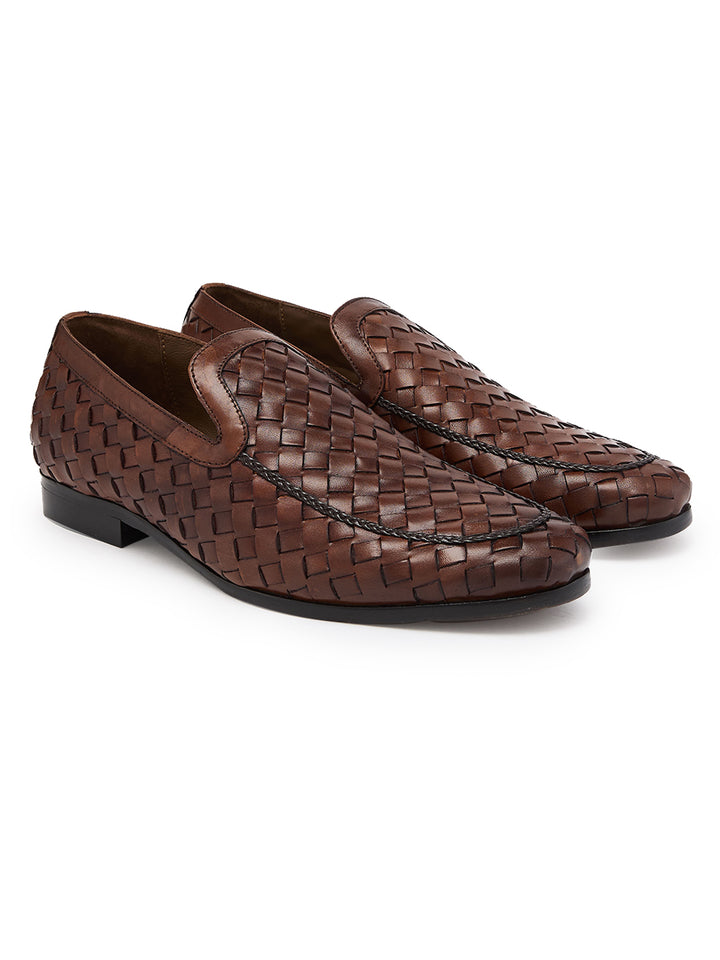 Imperio By Regal Dark Tan Mens Woven Textuted Leather Formal Slip Ons