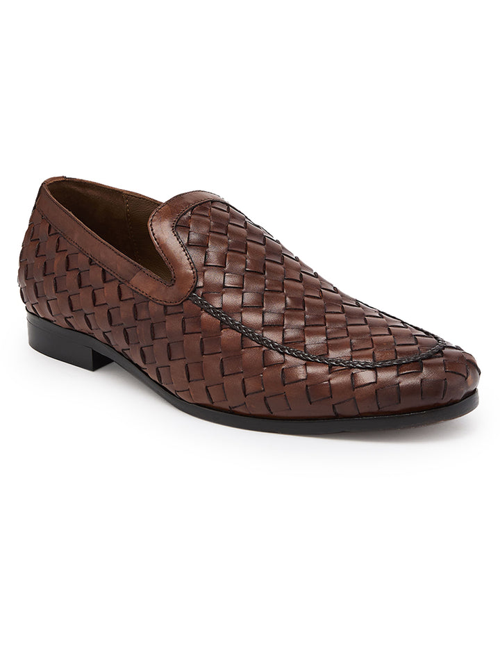 Imperio By Regal Dark Tan Mens Woven Textuted Leather Formal Slip Ons