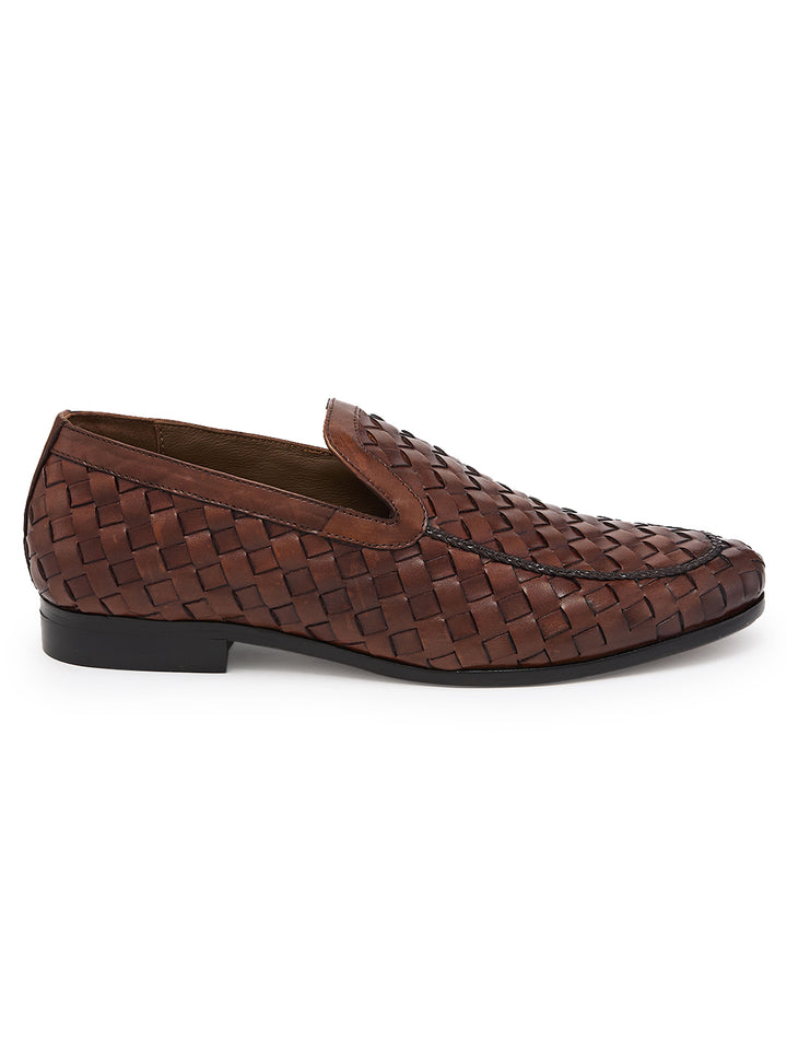 Imperio By Regal Dark Tan Mens Woven Textuted Leather Formal Slip Ons