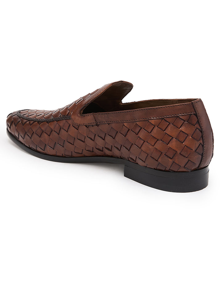 Imperio By Regal Dark Tan Mens Woven Textuted Leather Formal Slip Ons