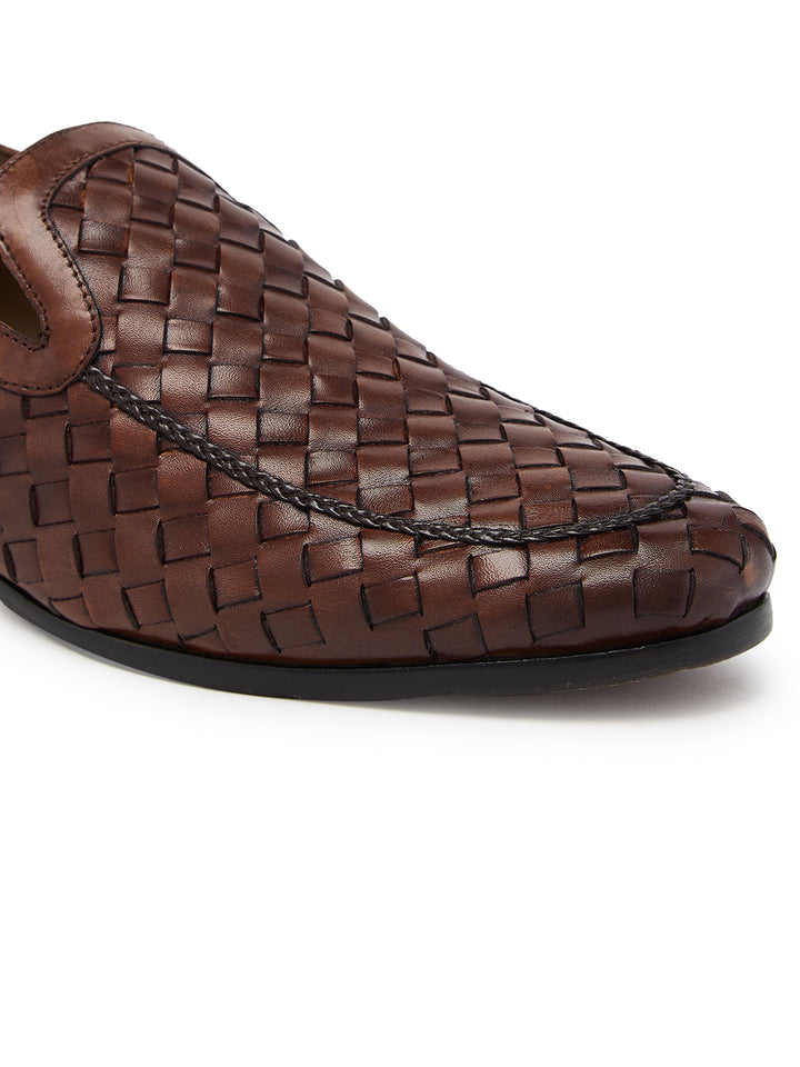 Imperio By Regal Dark Tan Mens Woven Textuted Leather Formal Slip Ons