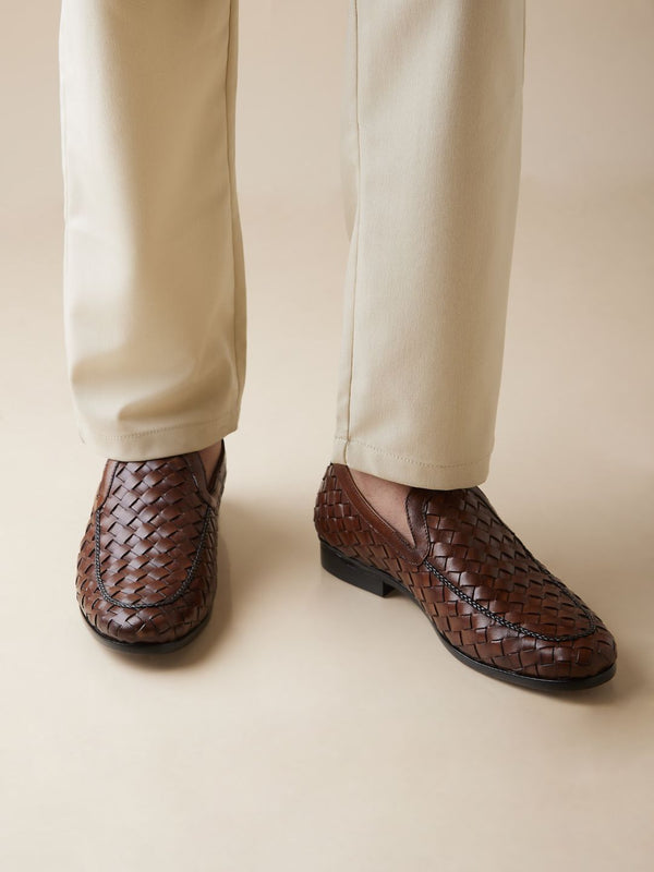 Imperio By Regal Mens Woven Textuted Leather Formal Slip Ons