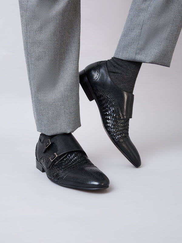 Imperio By Regal Black Mens Formal Woven Double Monk Slip Ons