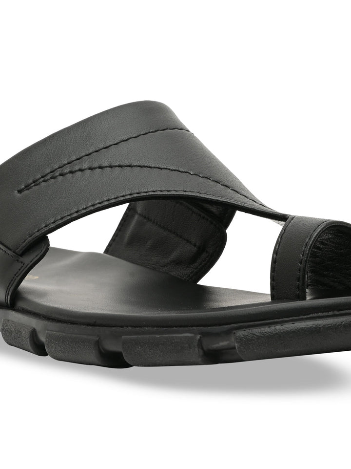 Imperio By Regal Black Men Leather One Toe Sandals