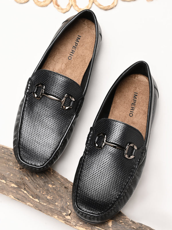 Imperio By Regal Black Men Textured Leather Casual Loafer