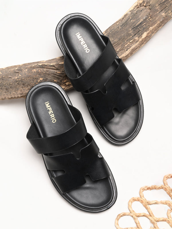 Imperio By Regal Black Men Smart Stylish Leather Sandals