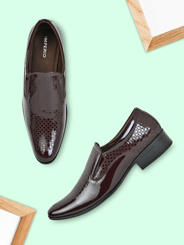 Imperio By Regal Maroon Men Textured Leather Formal Slip Ons