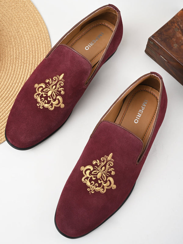Imperio By Regal Mens Formal Embroidered Suede Slip Ons