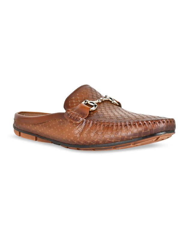 Imperio By Regal Tan Men Textured Leather Buckled Mules