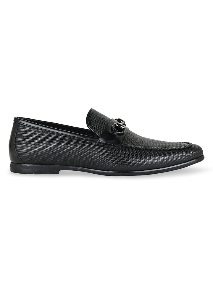 Imperio By Regal Black Men Textured Leather Formal Slip Ons