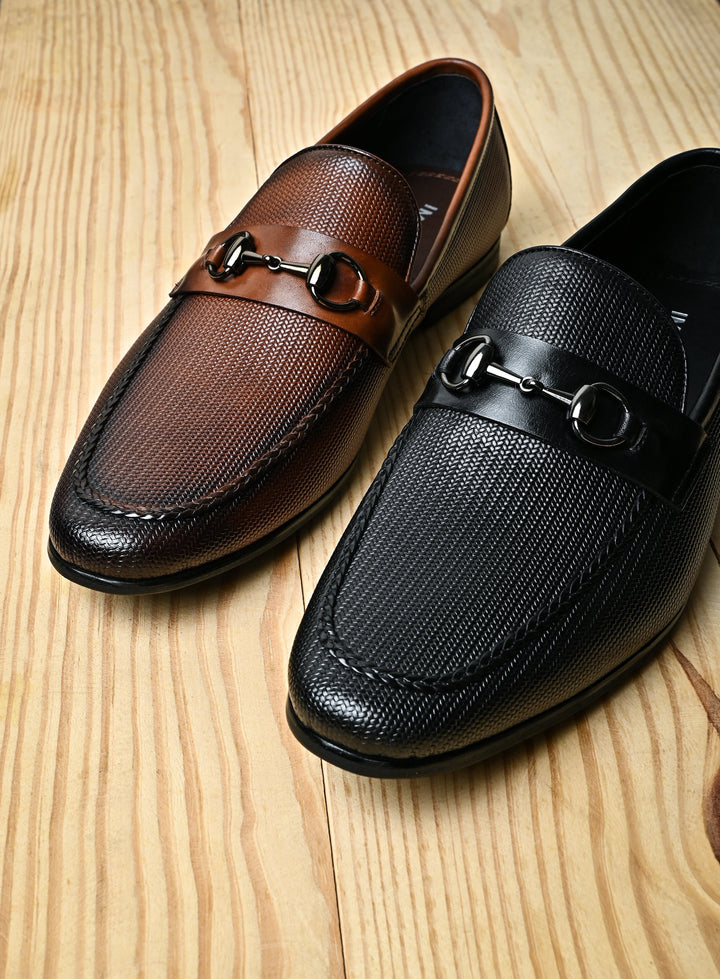 Imperio By Regal Black Men Textured Leather Formal Slip Ons