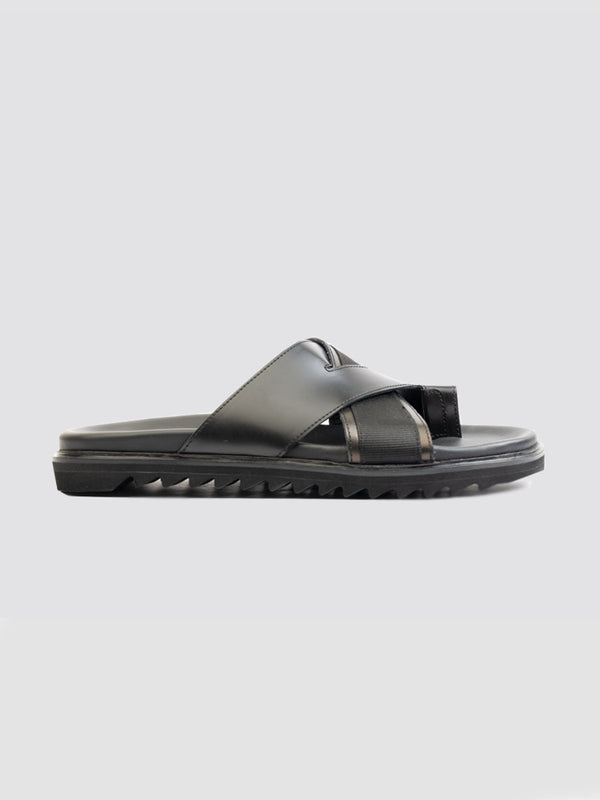 Language Black Men Leather Sandals