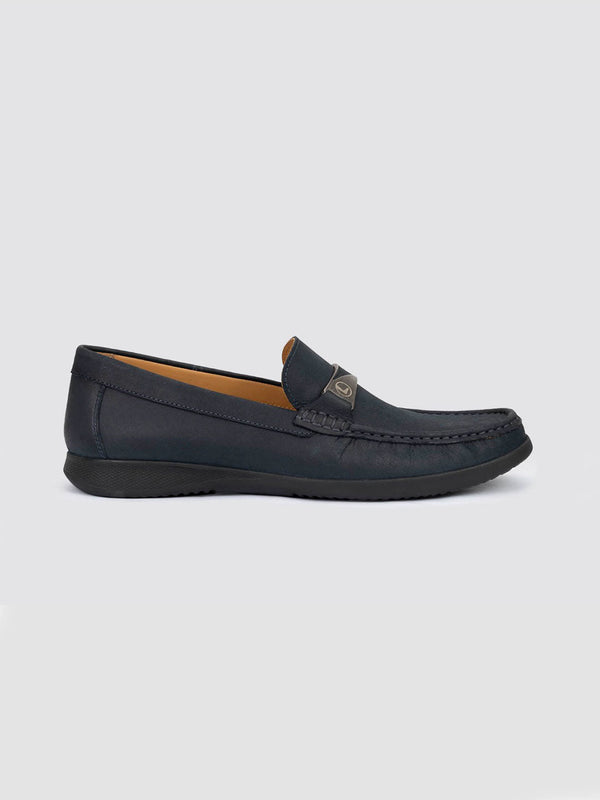 Language Navy Men Leather Moccasins