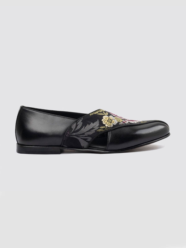 Language Black Men Leather Loafers