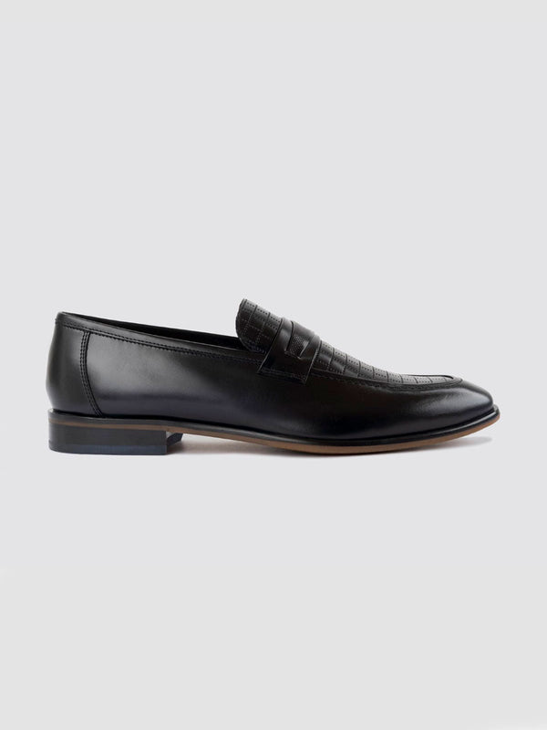 Language Black Men Leather Loafers