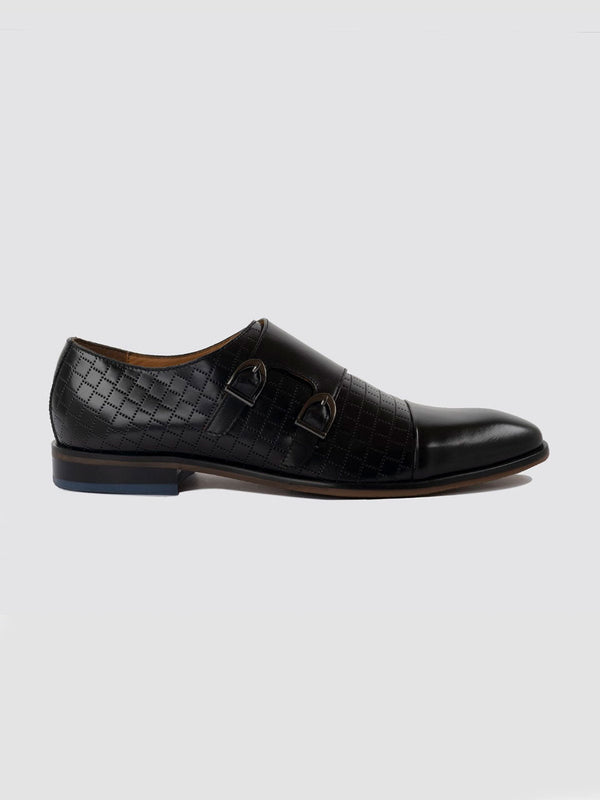 Language Black Men Leather Monk-Strap Shoes