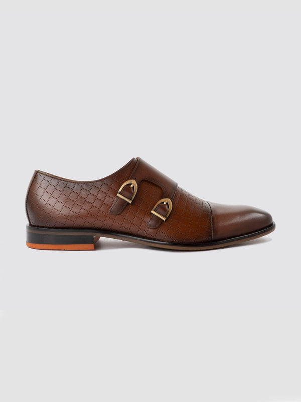 Language Tan Men Leather Monk-Strap Shoes