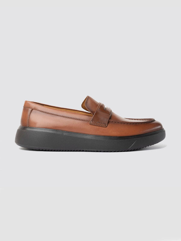 Language Tan Men Leather Loafers