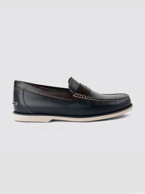 Language Navy Men Leather Loafers