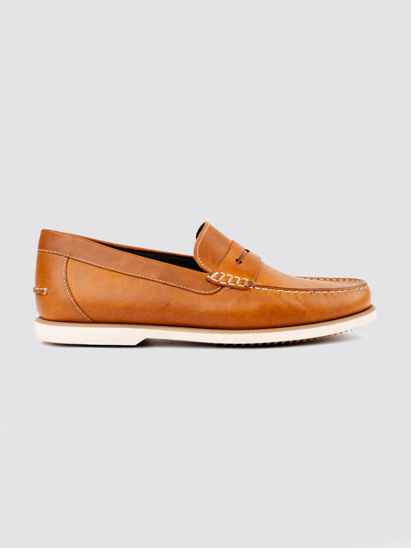 Language Tan Men Leather Loafers