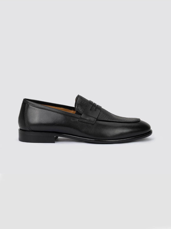 Language Black Men Leather Loafers