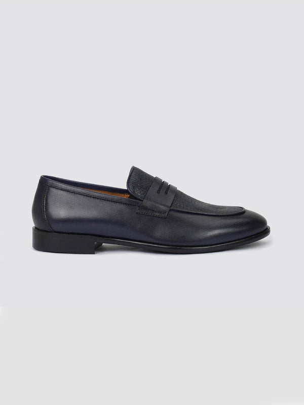 Language Navy Men Leather Loafers