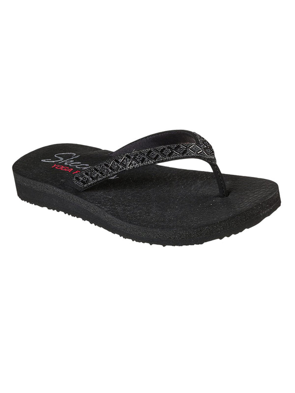 Skechers Black Women Meditation Xs And Os Flip-Flops