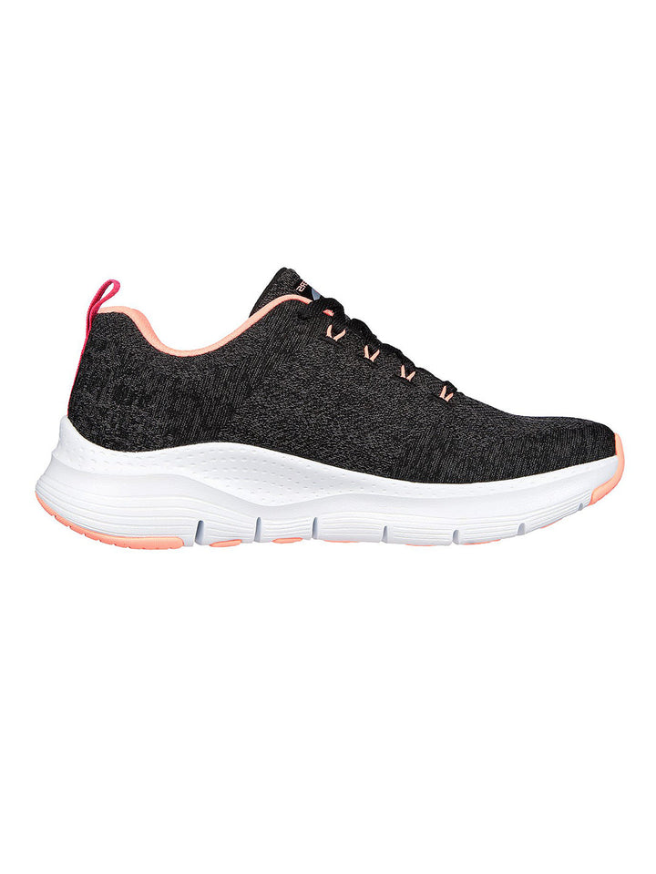 Skechers Black Women Arch Fit Comfy Wave Lace Up Sneakers
