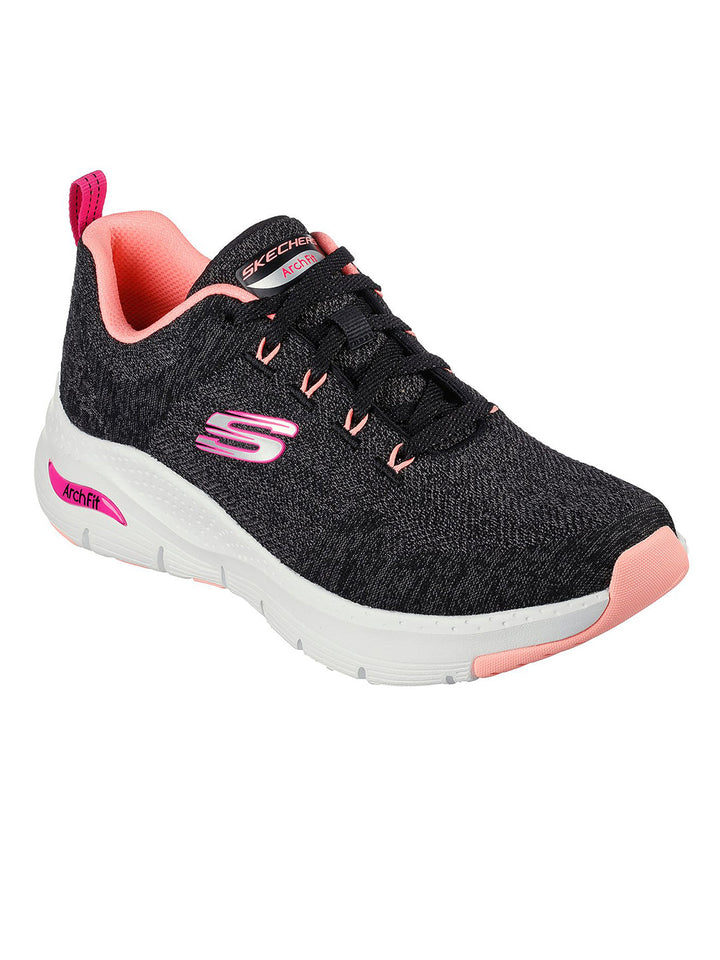 Skechers Black Women Arch Fit Comfy Wave Lace Up Sneakers
